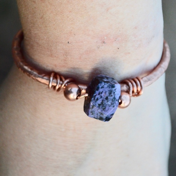 Conceptual Subculture Jewelry - Purple Charoite Wire Wrapped Copper Cuff Bracelet